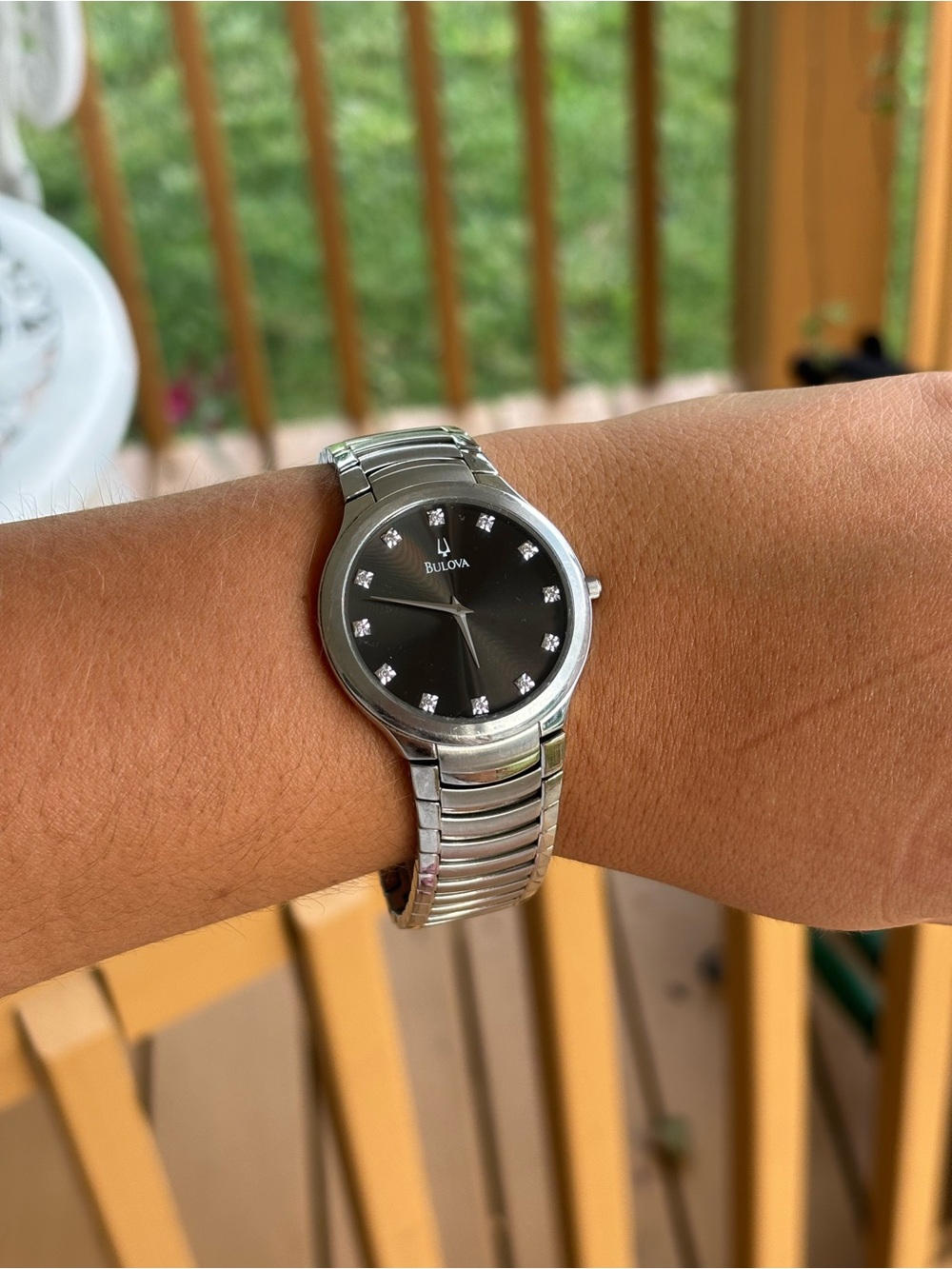 Bulova Classic Stainless Steel Black Dial diamond Watch